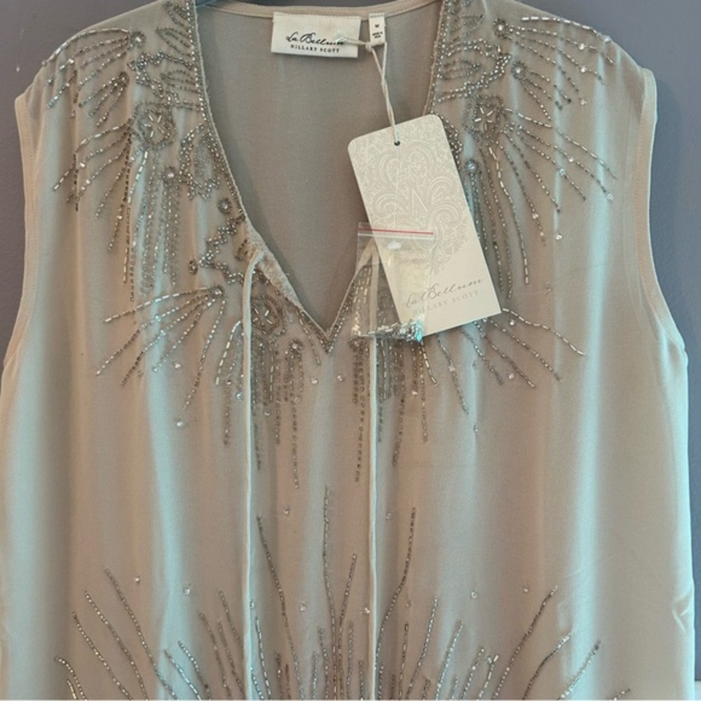NWT La Bellum by Hillary Scott Beaded Sleeveless Chiffon Top